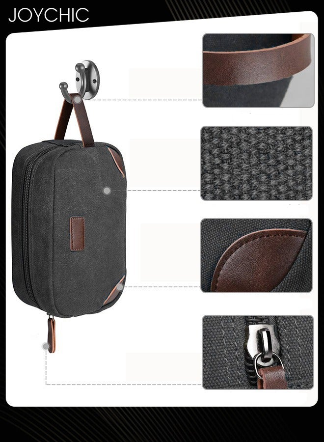 Travel Thick Casual Toiletry Bag Women and Men's Portable Canvas Organizer Shaving Dopp Kit Bathroom Bag with Handle Black