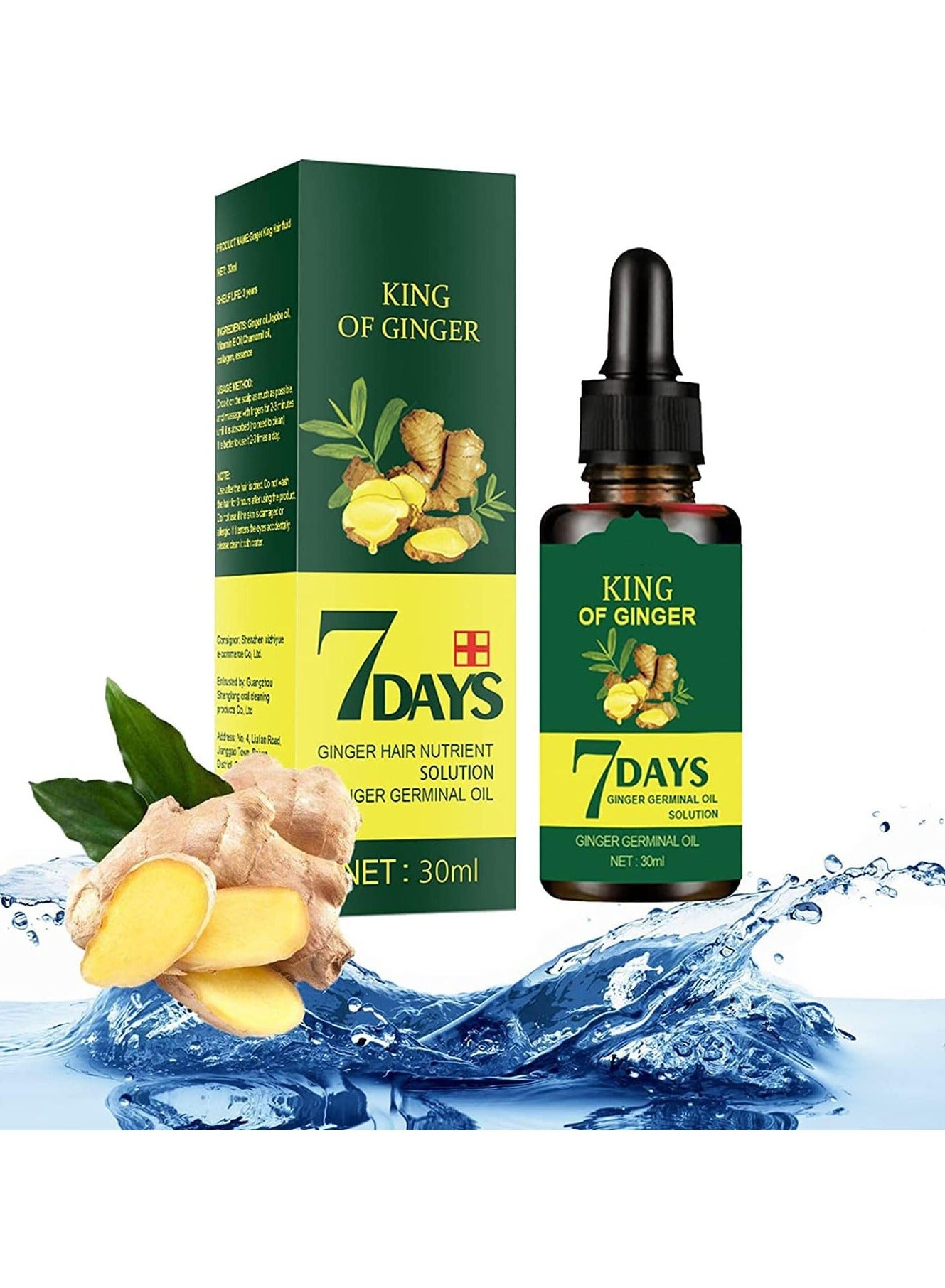 Hair Regrow 7 Day, Ginger Germinal Essential Oil Hair Growth Hair Loss Treatment Hair Care Hair Growth Serum for Men & Women, 30ML