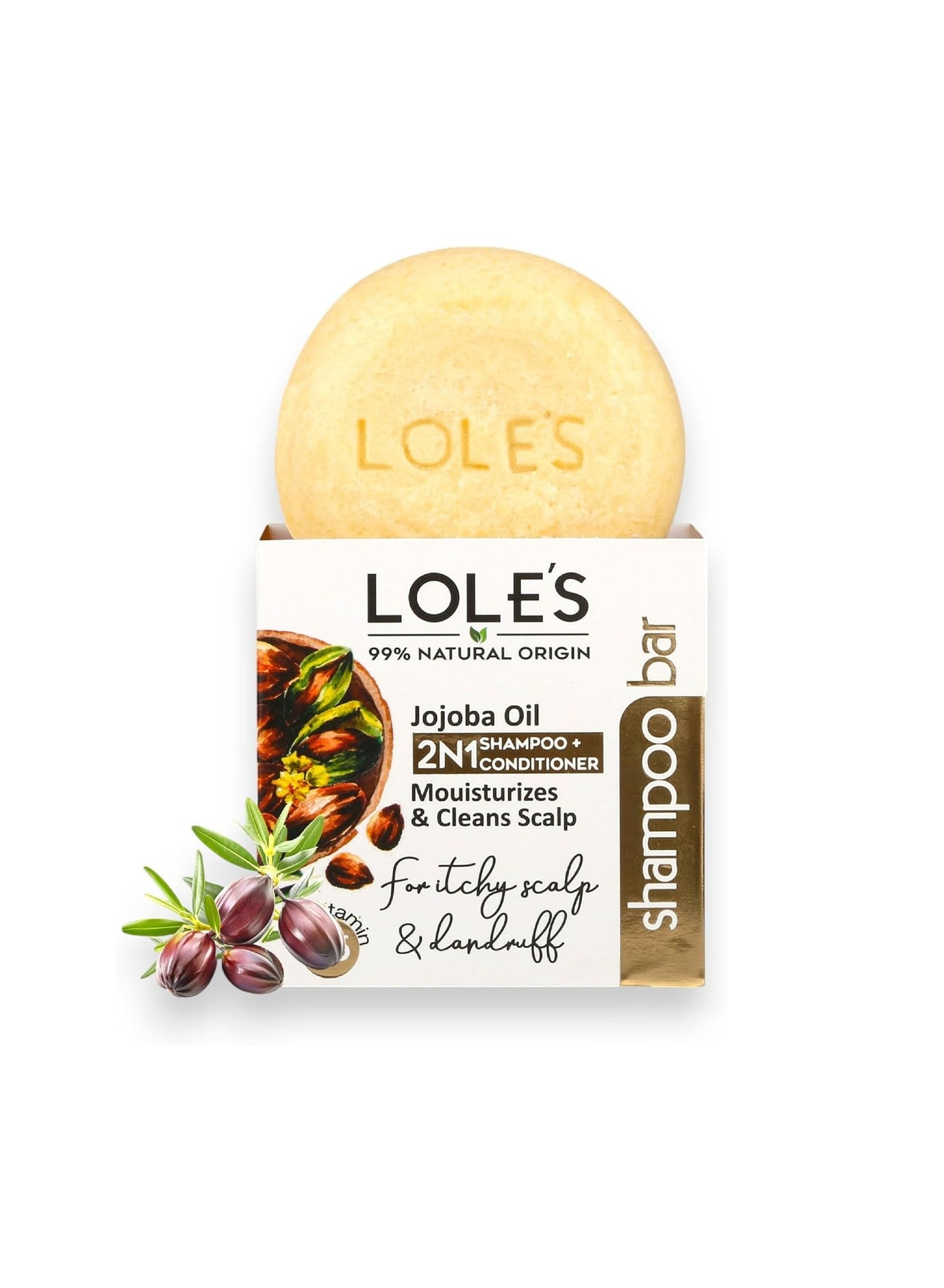 Shampoo Bar and Conditioner 2in1 with Jojoba Oil for Itchy Scalp & Dandruff, Moisturizes & Cleans Scalp, Travel Shampoo, Silicone Free, 100g