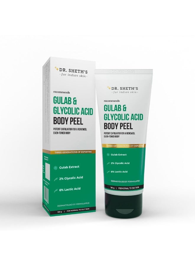 Gulab & 2% Glycolic Acid Body Peel for Glowing Skin | 5 Mins Chemical Peel with 5% Lactic Acid & Rose Extracts | Exfoliating Peel for Brightening and Tan Removal | Men & Women | 100g