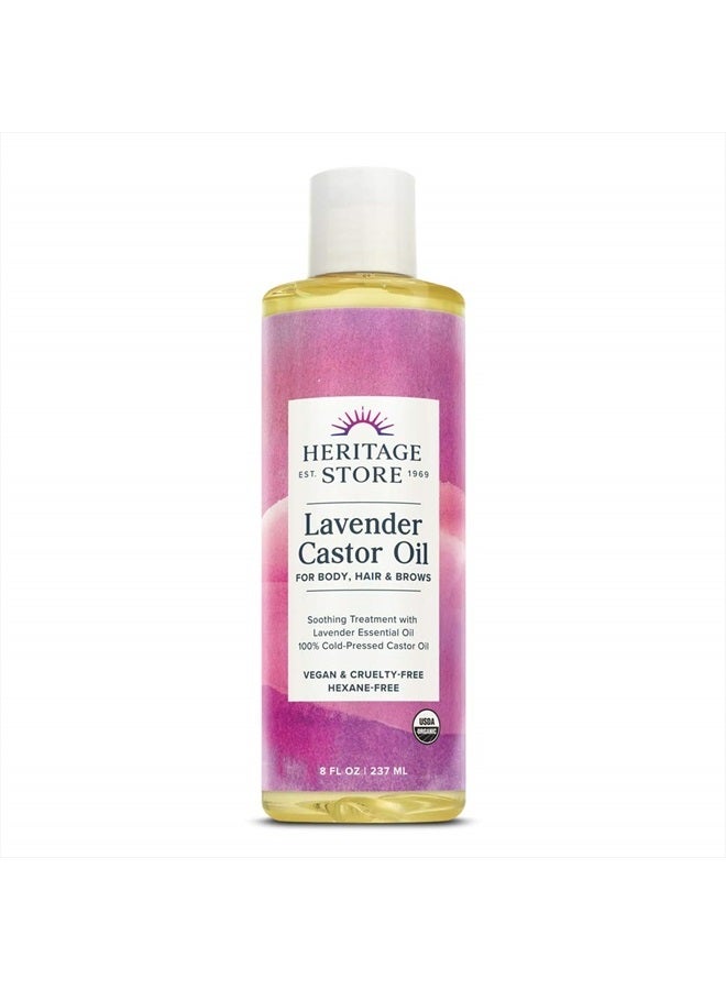 Lavender Castor Oil, Organic, Soothing Treatment with Lavender Essential Oil, Deep Hydration for Healthy Hair Care, Skin Care, Castor Oil Packs, Natural Lavender Scent, Vegan, 8oz
