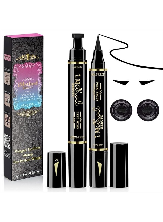 Eyeliner Stamp - 2021 2 Pens Winged Eyeliner Stamp, Eyeliner Stamp Wingliner, Perfect Wing Cat Eye Stamp, Wing Eyeliner Stamp Tool, Liquid Eye Liner, Waterproof & Smudgeproof, 10 mm
