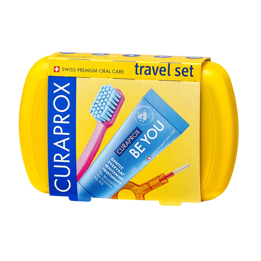 Travel Set Yellow I Includes CS 5460 Travel Toothbrush, 10ml Be You Toothpaste, CPS Prime 07 & 09 Interdental Brushes I Compact Oral Care Kit for On-the-Go