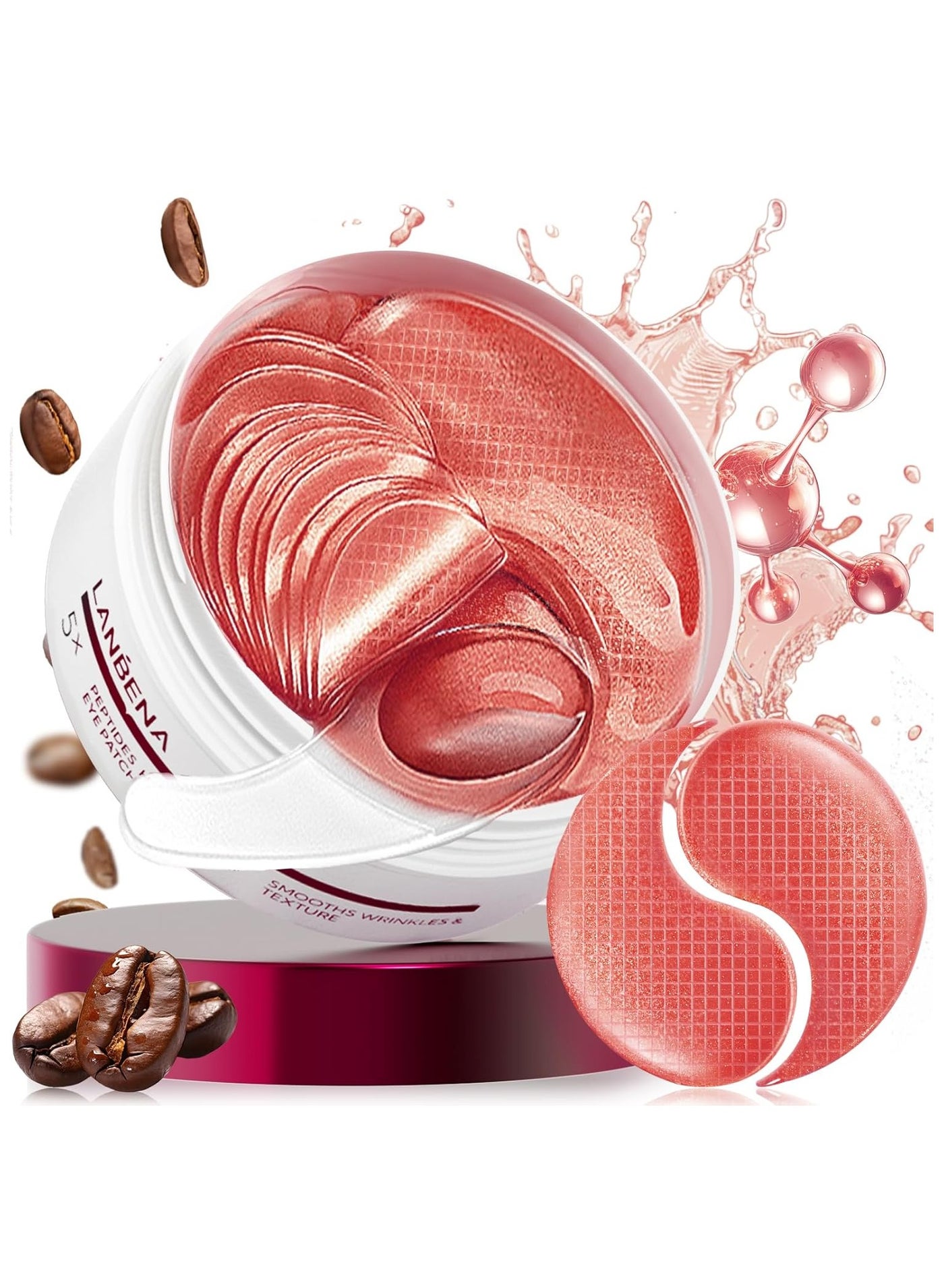 LANBENA Peptides Hydra-Gel Eye Patches for Dark Circles and Puffy Eyes, Reduce Under Eye Bags and Smooth Wrinkles, Anti-Aging, Eye Skin Care Pads With Soluble Collagen and Peptides-30 Pairs
