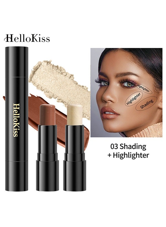 2 in 1 Contouring Stick Highlighter & Shading-Contour Stick Makeup Bronzer Stick Face Makeup Wonder Stick Face Brightens and Shades Pencil #03