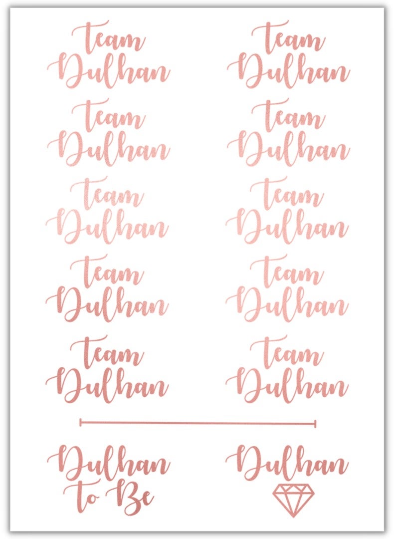 Team Dulhan Bridal Temporary Tattoo Sheet