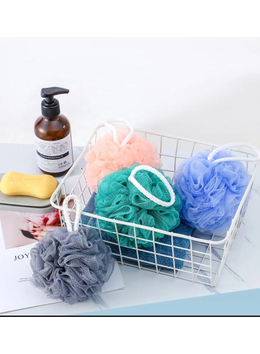 Soft Bath Shower Sponge Pouf Loofahs, Shower Puff Body Cleaner,4 Packs Each Eco-friendly Exfoliating Mesh Brush Pouf Bath Shower Ball Sponge-Exfoliate, Cleanse, Soothe Skin ,Multi color