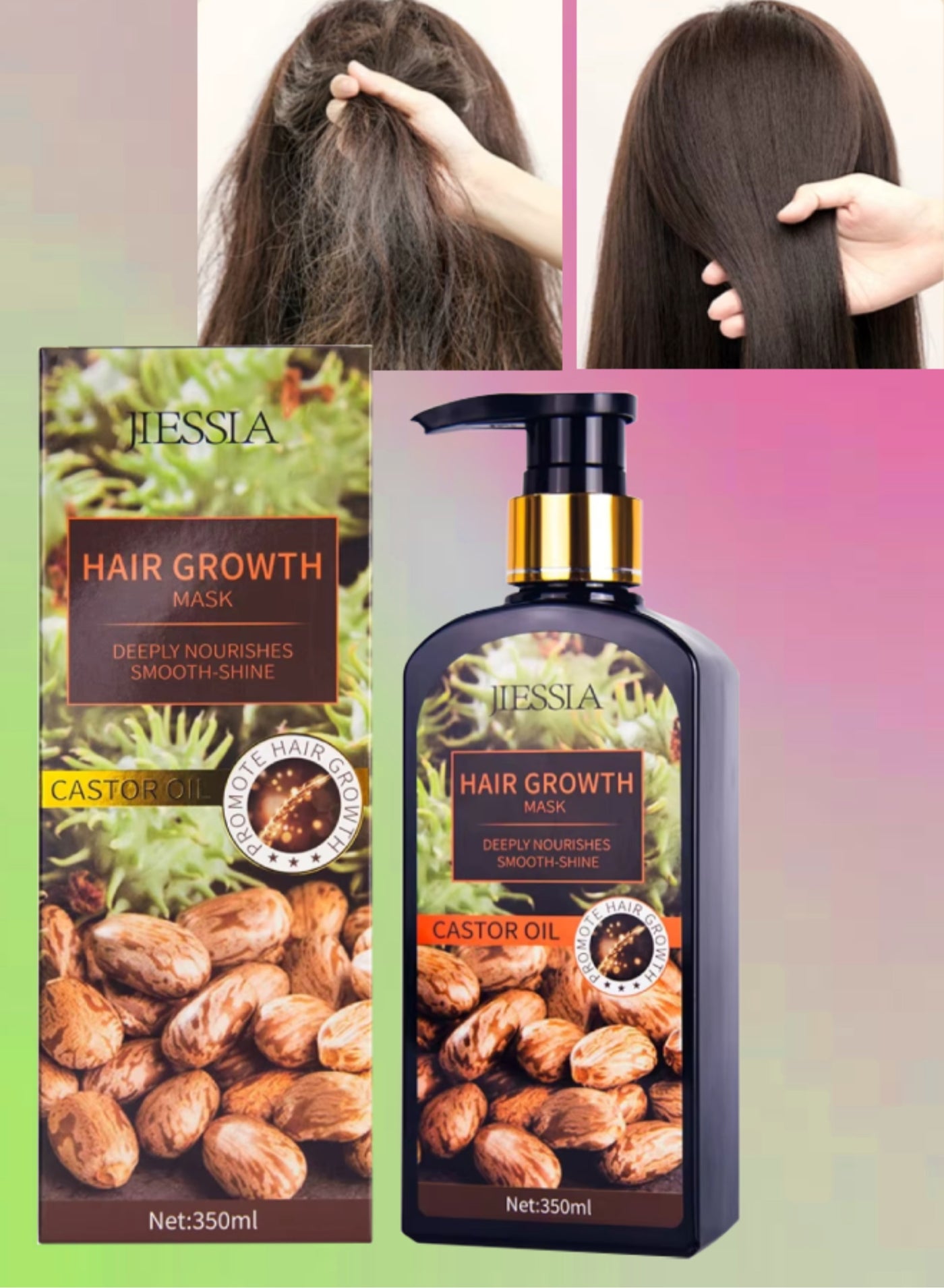 350ml Castor Oil Hair Growth Mask for Hair Growth and Increase Thickness Repair Dry and Damaged Hair Deeply Nourish Strengthens Hydrates Prevent Hair Breakage Castor Oil Hair Mask Cream