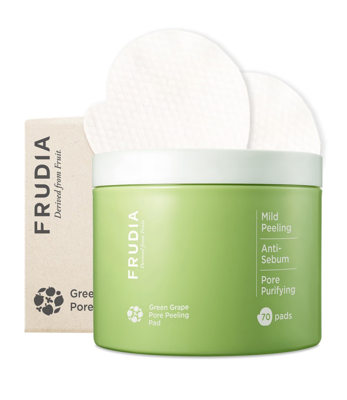 FRUDIA Pore Peeling Pad â€“ 70 Pads, 5.7â€¯flâ€¯oz | Vegan Exfoliating Toner Pads with 89% Green Grape Extract, Tannin Complex & Antiâ€‘Sebum P | Gentle, pHâ€‘Balanced Deep Pore Care for Sensitive Oily Skin