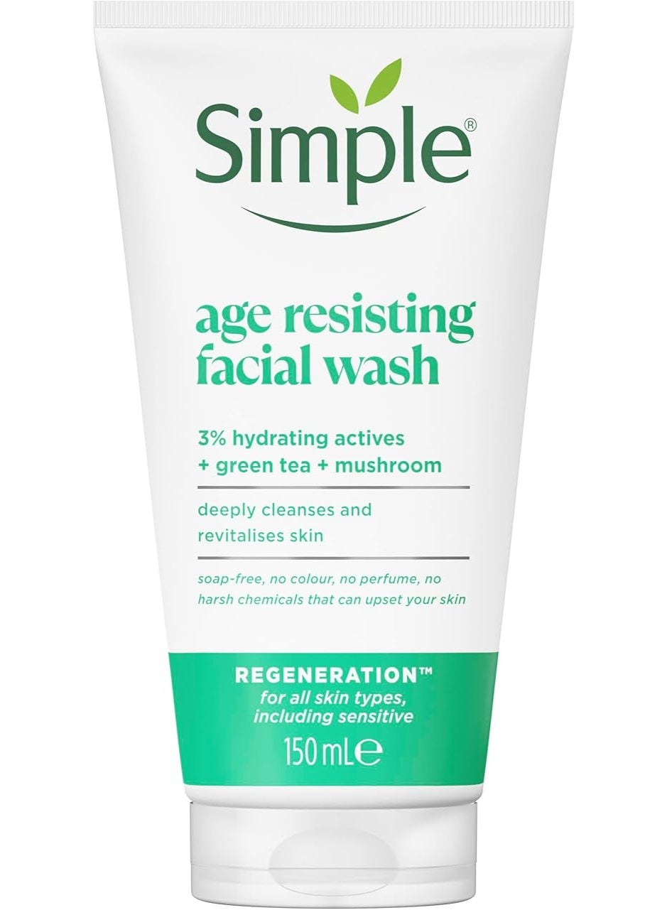 Simple Regeneration Age Resisting Facial Wash with Green Tea and Prebiotic Cleanser - 150 ml