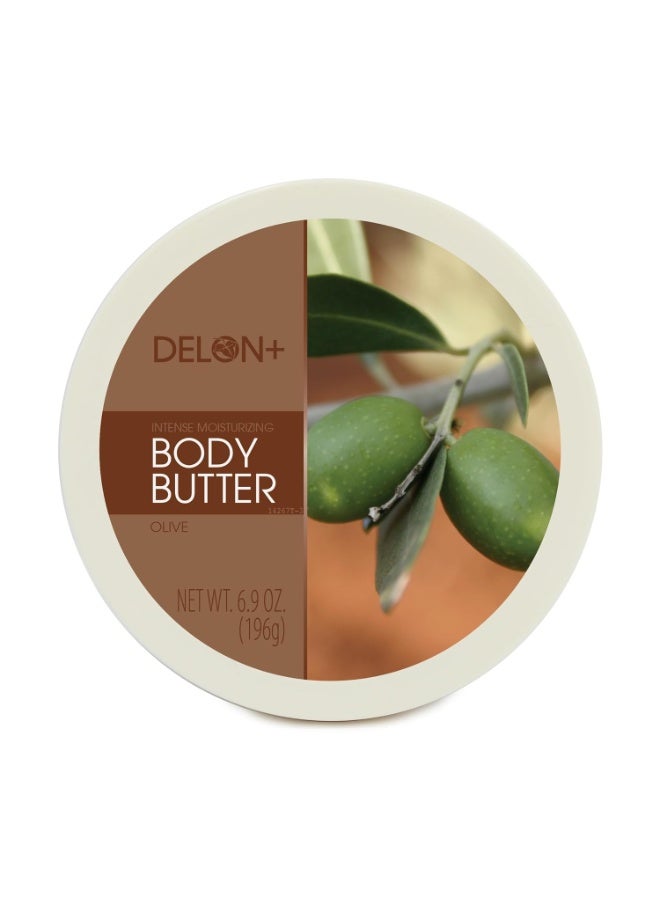 DELON Intense Moisturizing Body Butter, Olive with Olive Oil & Vitamin E, 6.9 oz