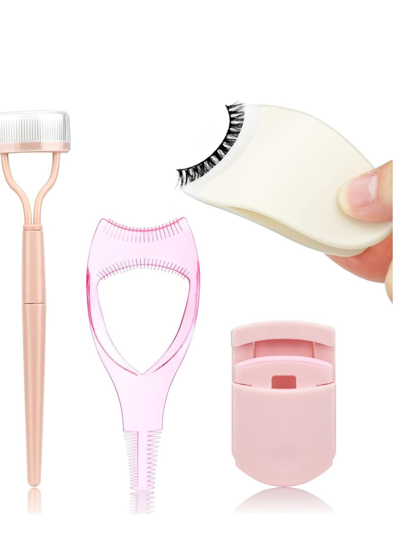 4 in 1 Eyelash Applicator Tool Kit, False Lash Clip Portable Curlers Separator Mascara Comb Buddy Set for Women Girls