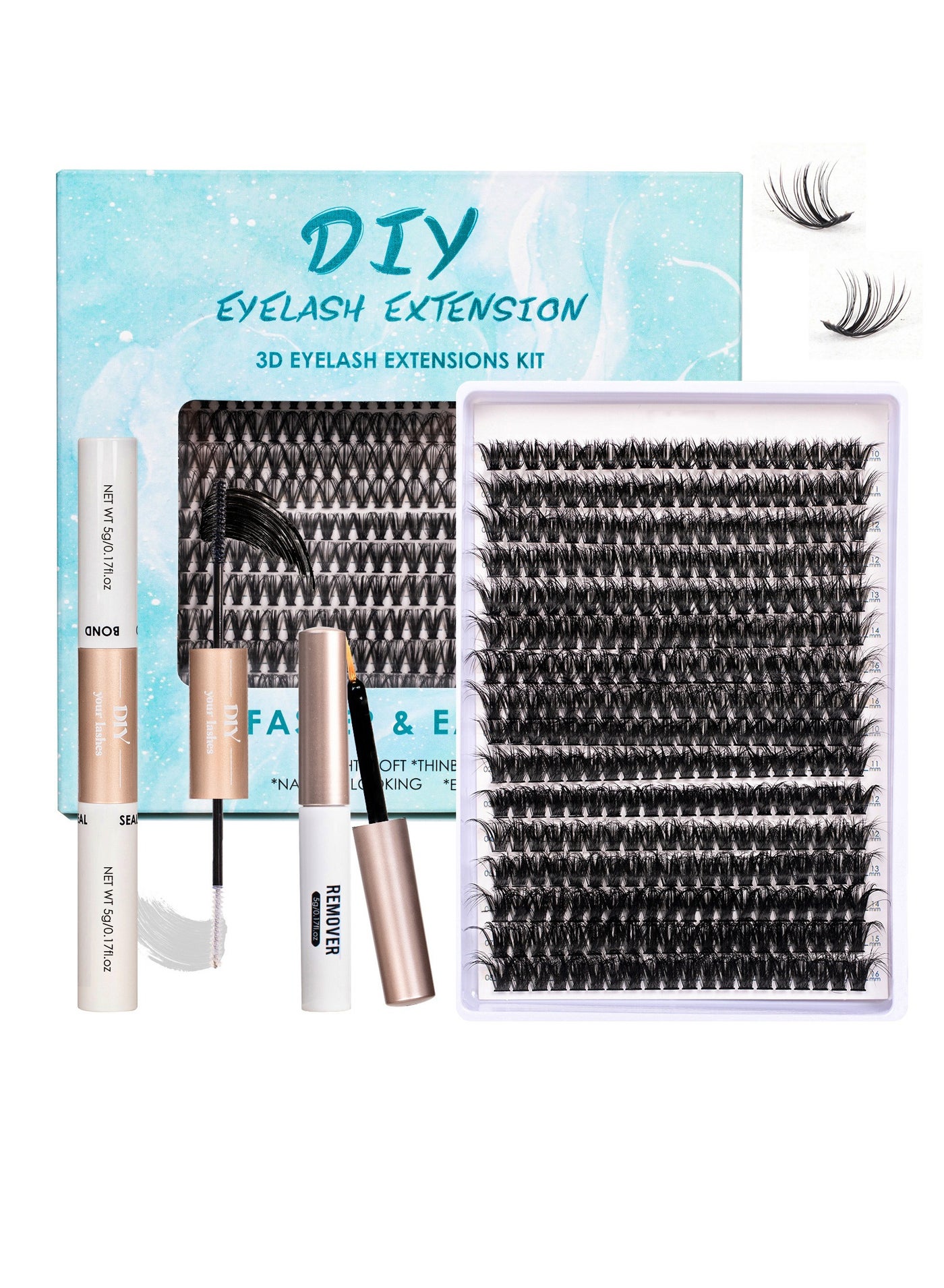 Lash Clusters 320pcs Individual Lashes 60D&80D DIY Lash Extensions D Curl Lash Clusters False Eyelashes Natural Look 10-16mm Mix Cluster Eyelash Extensions EASY TO USE