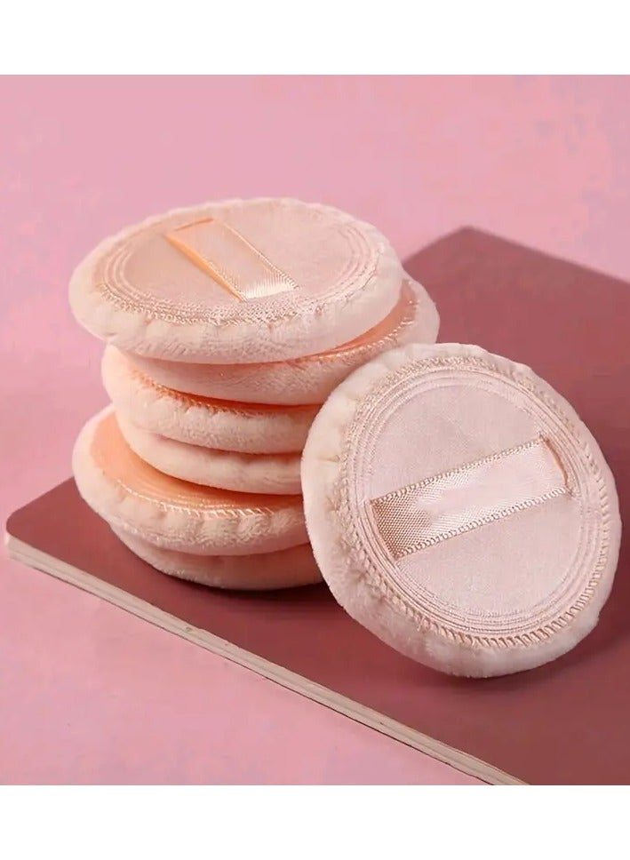 Set of 10 Round Powder Puffs with Ribbons - Suitable for Loose Powder & Setting Powder, Cosmetic Makeup Applicator
