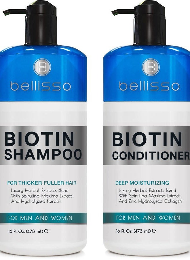 Biotin Shampoo and Conditioner Set - Sulfate and Paraben Free Treatment for Men and Women - Hair Thickening Volumizing Products to Help Boost Thinning Hair with Added Keratin