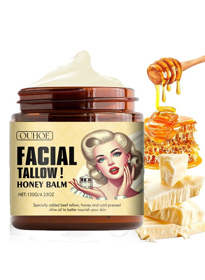 Facial Tallow Honey Balm,Beef Tallow Honey Balm - Beef Tallow for Skin with Beef Tallow and Honey, Moisturizing and AntiAging ,Grass Fed Beef Tallow Face Cream 120g