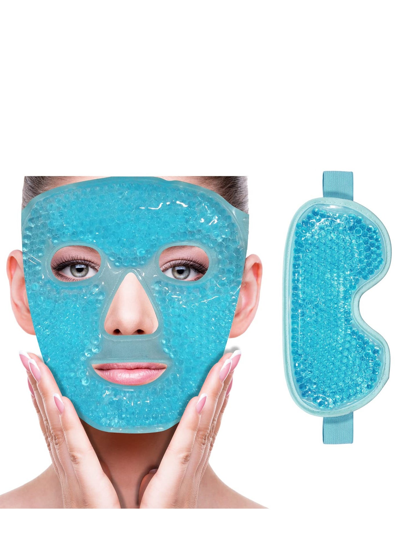 Cooling Ice Face Eye Mask for Reducing Puffiness, Bags Under Eyes,Sinus,Redness,Pain Relief,Dark Circles, Migraine,Hot/Cold Pack with Soft Plush Backing (Blue(1* Eye Mask+1*Face Mask))