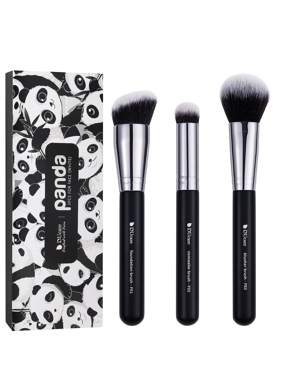 Makeup Kabuki Brushes 3Pcs Foundation Contour Brush and Concealer Brush Under Eye and Blusher Brush Face Blush Bronzer Travel Buffing Stippling Contour Liquid Blending Makeup Brush Set Black