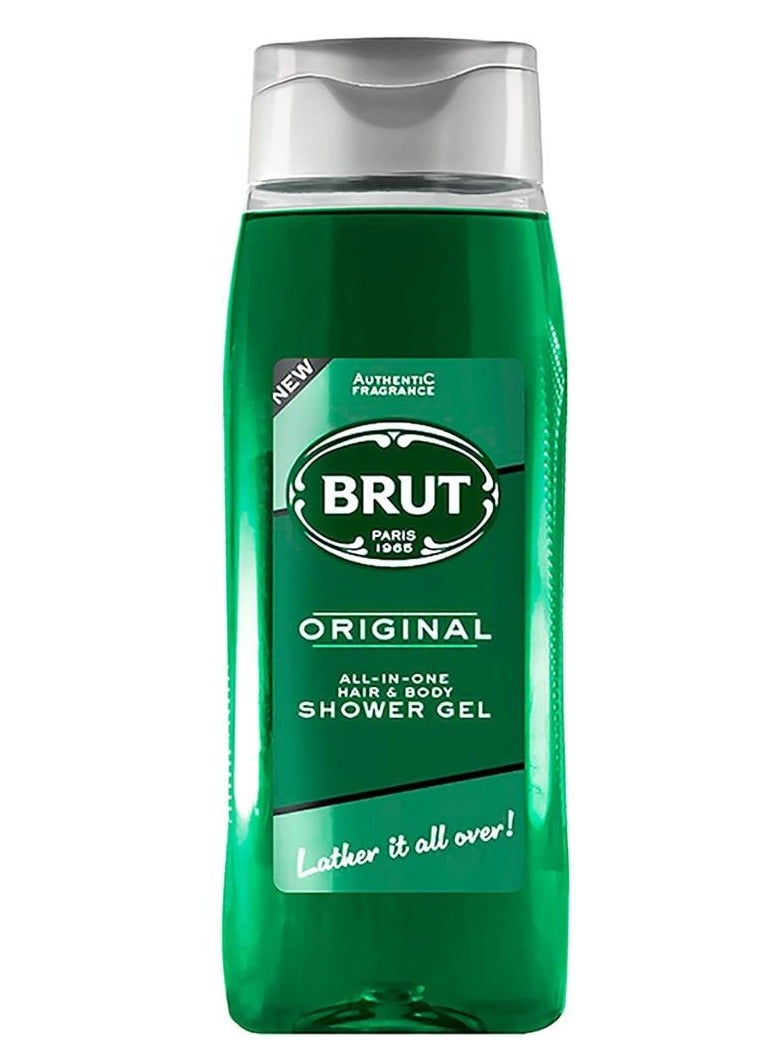 Brut Paris Original All-in-One Shower Gel (500 mL) | Perfect Hair & Body Luxury Shower Gel | Modern and Masculine Aroma with Refreshing Scent