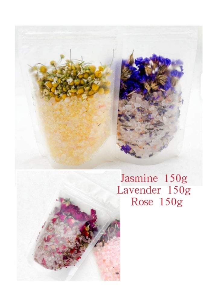 Himalayan Bath Salts with Rose, Lavender & Jasmine Petals, 3 Packets, 450g