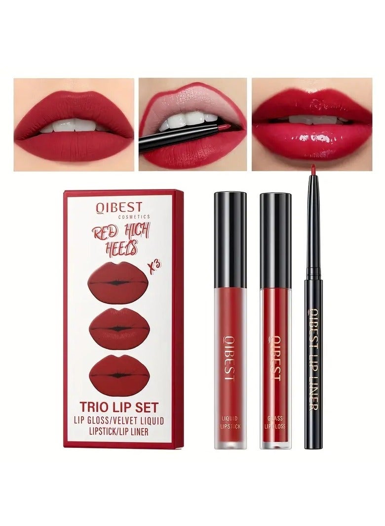 3pcs set Lip Liner Pencil Lip Gloss Combination Makeup Liquid Lipstick Waterproof Sexy Red Lip Contour Tint Kit Cosmetics