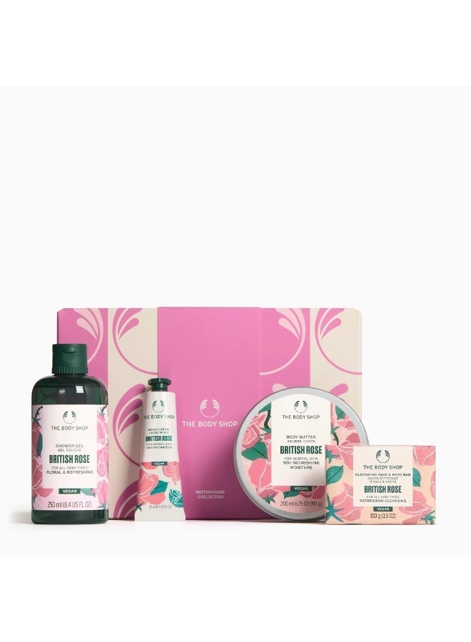 British Rose Collection Gift Set – Shower Gel (250 Ml) And Body Butter (200 Ml) And Soap (100 G) And Hand Cream (100 Ml) – Fresh Rose-Petal Fragrance, Gentle Cleansing, Deep Hydration And Silky Smooth Skin Finish