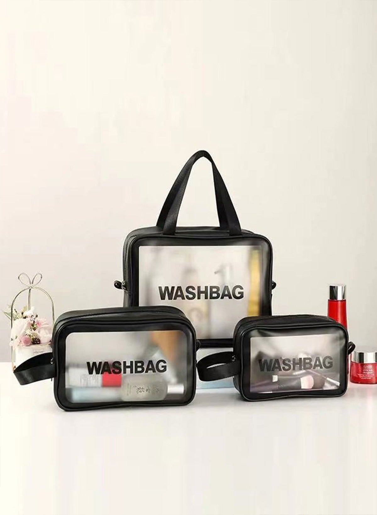 3Pcs Portable PVC Waterproof Cosmetic Bags Clear Travel Bags for Toiletries Transparent Travel Storage Carry Pouch, Toiletry Bags and Cosmetics Organizer for Women Men