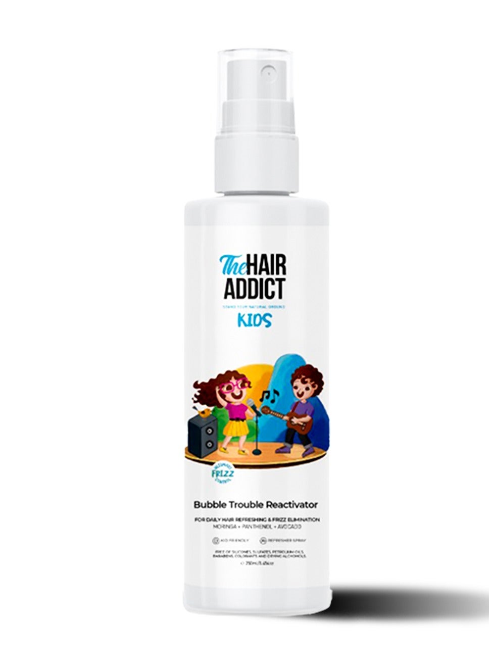 The Hair Addict Bubble Trouble Kids Reactivator Spray - Daily Anti-Frizz Curl Refresher - Moringa Avocado Panthenol Formula - 250ml