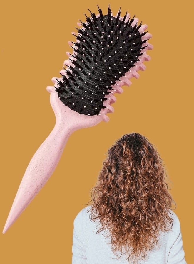 Curly Hairbrush Styling Hair Curling Comb Curly Hairbrush Best Curl Define Styling Brush with Prongs Bristle Hairbrush for Combing and Shaping Reduce Pulling and Curl Separation for Defined Curls Pink