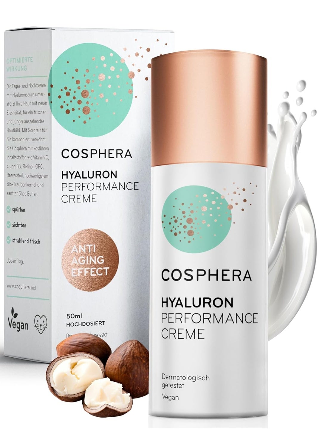 Hyaluron Performance Cream 50 ml – vegan day & night cream – high-dosage for face, neck, décolleté, eyes – anti-wrinkle moisture treatment – made in Germany