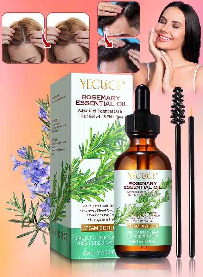 60ml Rosemary Essential Oil  for Hair Growth Pure Organic Rosemary Oil for Dry Damaged Hair and Growth Hair Scalp Oil  Pure and Natural Premium Quality Oil Hair Loss Treatment Oil for Men and Women