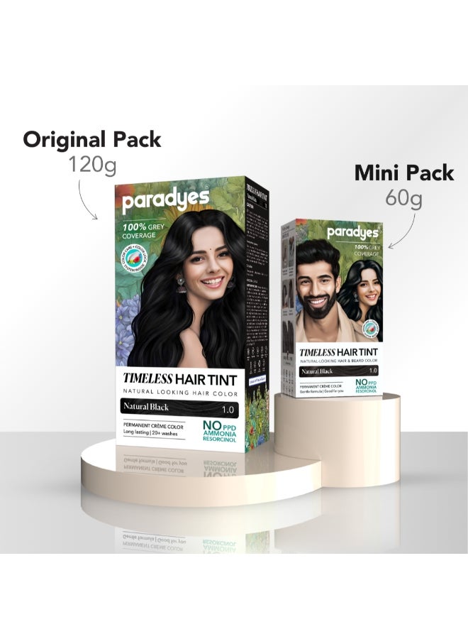 Mini Natural Black Timeless Hair Tint, Permanent Crème Hair Color for Hair & Beard, Complete Grey Coverage, Formula Free from PPD, Ammonia, & Resorcinol, 1.0 Natural Black, 60 GRAM - image 3