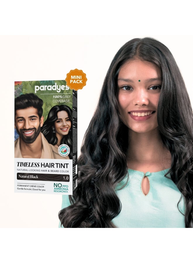 Mini Natural Black Timeless Hair Tint, Permanent Crème Hair Color for Hair & Beard, Complete Grey Coverage, Formula Free from PPD, Ammonia, & Resorcinol, 1.0 Natural Black, 60 GRAM