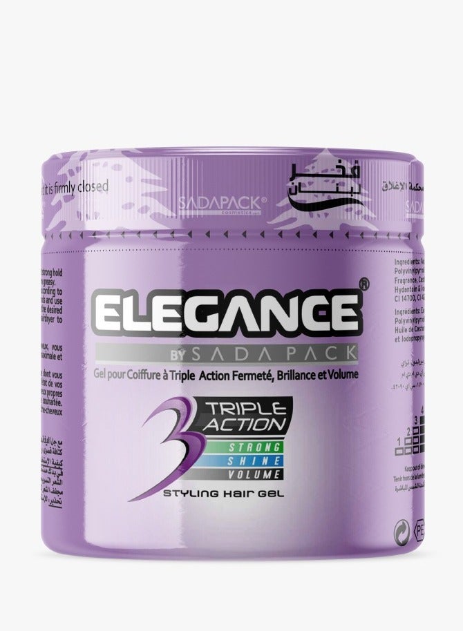 Elegance Triple Action Hair Gel - Violet, 500ml | Strong Hold, Glossy Finish, Flexible Styling