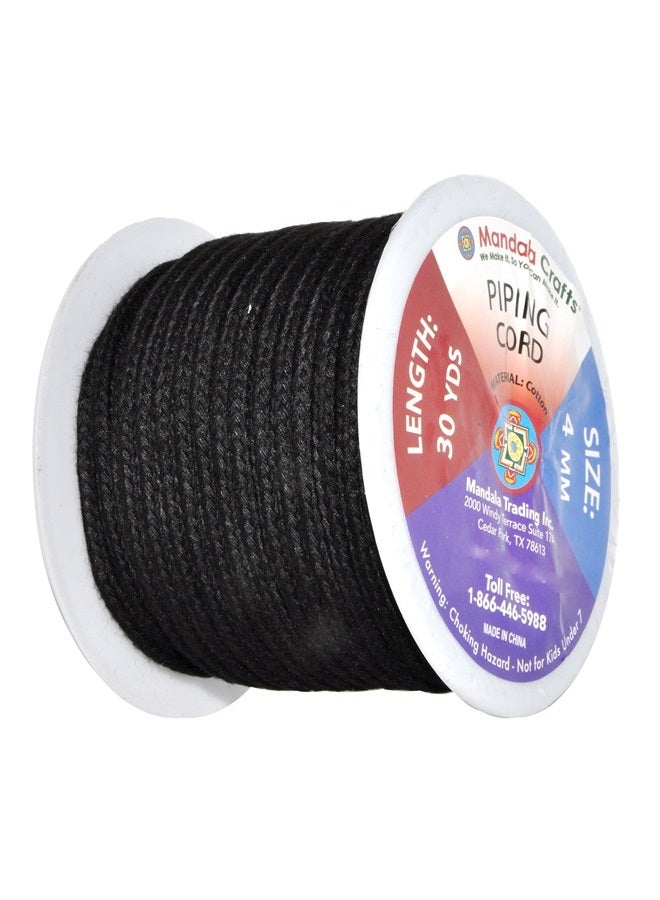 4mm 30 Yards Black Soft Drawstring Replacement Rope Upholstery Crochet Macramé Cotton Welt Trim Piping Cord
