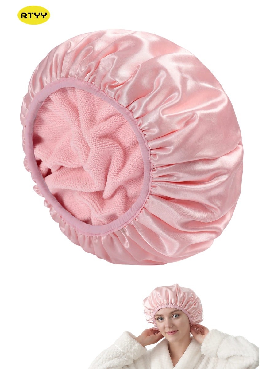 Terry Lined Shower Caps, Triple Layer Large Shower Cap for Women, Reusable Shower Caps for Long Thick Hair, Waterproof Washable Soft Bath Shower Caps for Hair Care