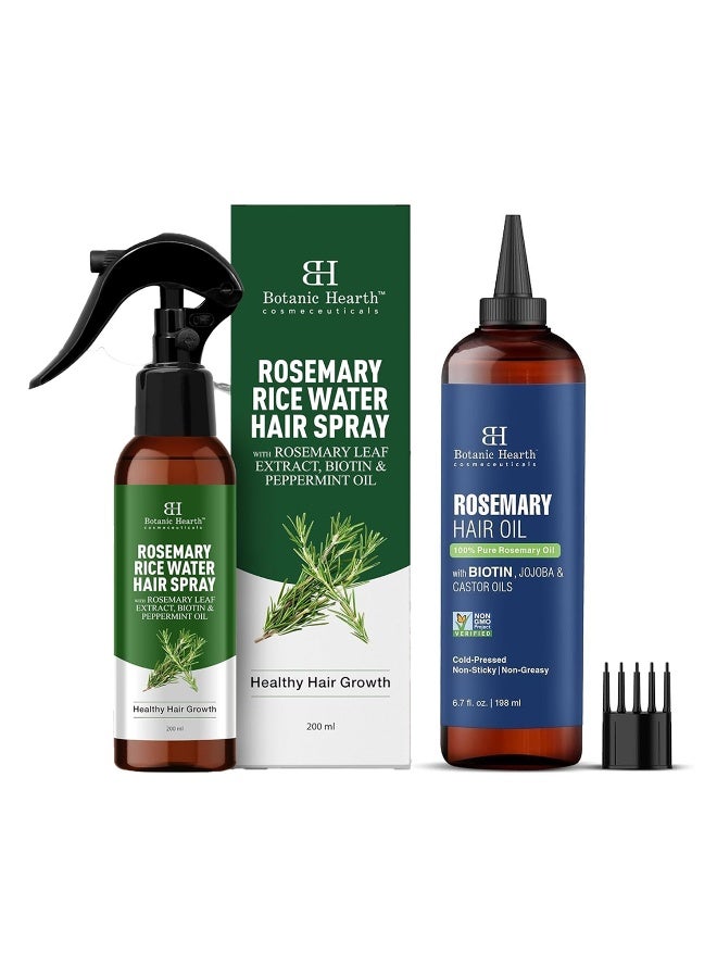 Botanic Hearth Rosemary Hair Growth Combo Set | Rosemary Oil 198ml + Rosemary Spray 6.8 Fl Oz | With Biotin, Jojoba & Castor Oil | Promotes Regrowth & Reduces Hair Thinning | For Men & Women