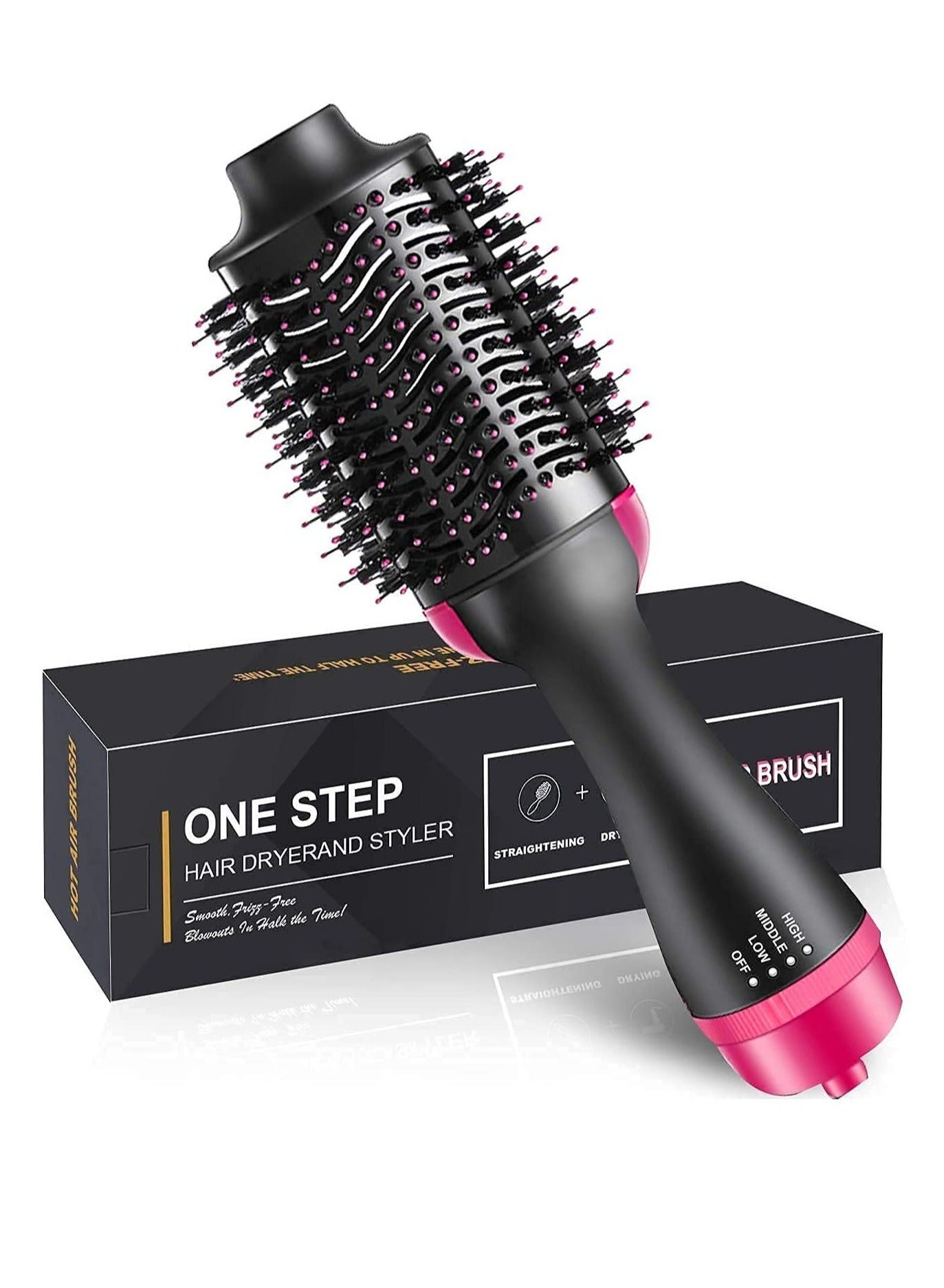 Hot Air Brush 3 In 1 One Step Hair Dryer And Styler Volumizer For Straightening, Curling, Salon Negative Ion Ceramic Blow Dryer Brush For All Hair Types