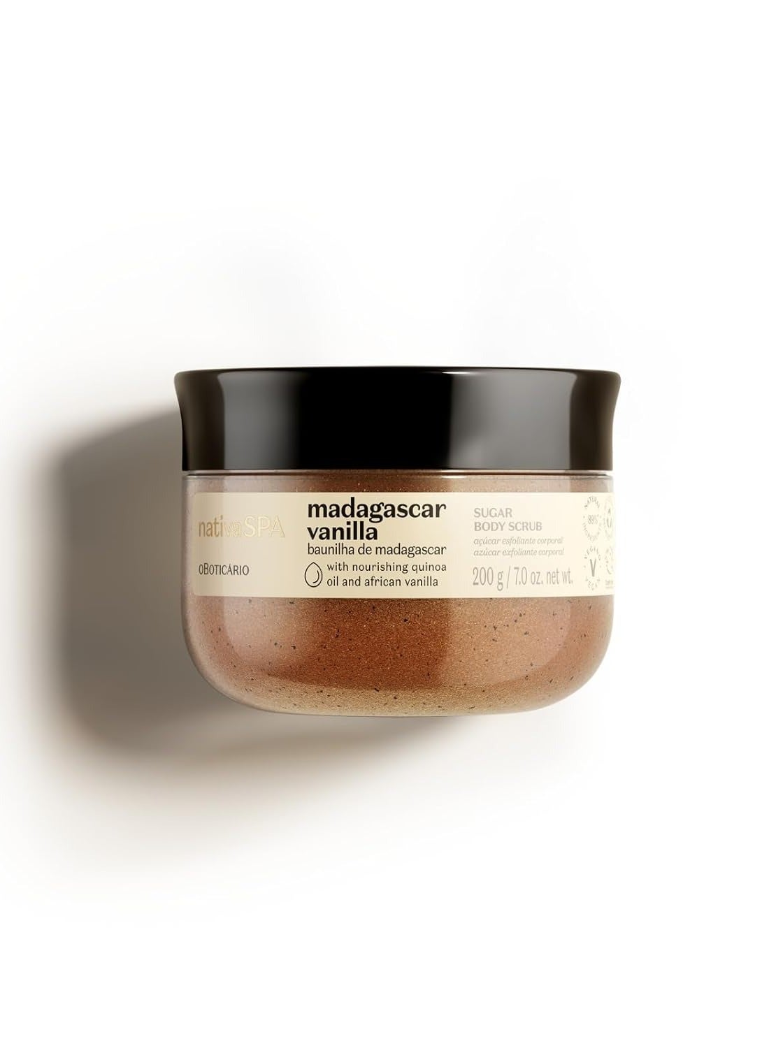 Nativa SPA by O Boticário Madagascar Vanilla Exfoliating Body Scrub, Exfoliating, Hydrating & Anti Aging Sugar Foot & Body Scrub, 7 Ounce