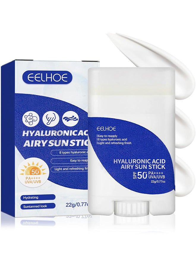 Hyaluronic Acid Airy Sun Stick, SPF50+ PA++++ Sunscreen Stick Natural Moisturizing Suncream Sun Gel 22G