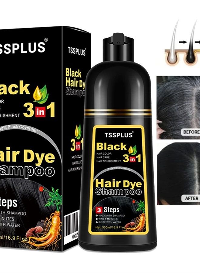 500ml Black Hair Shampoo Organic Natural Hair Dye Plant Essence Black Hair Color Dye Shampoo for Women Men Cover Gray White Hair, Instant Hair Colouring, 3 in 1 Hair Black Shampoo,herbal hair