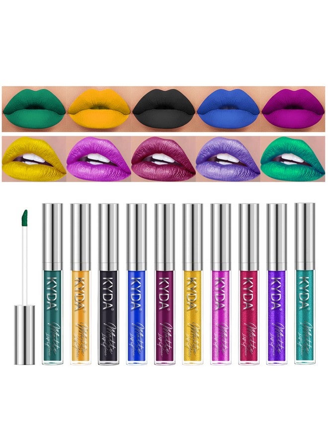 10 Colors Lipstick Matte Velvet&Glitter Metallic Colors For Glossy Radiant&Full Matte Lip Gloss Nonstick Cup Long Wear Lip Glaze High Pigmented Lipstick Cosmetic By Ownest Beautyset B