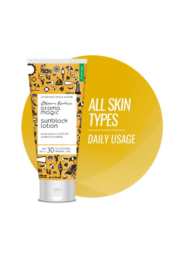 Aroma Magic Matte Sunblock Sunscreen Lotion | Spf 30 Pa++ Protection With Non-nano Zinc Oxide | No Parabens, Alcohol-free | Calendula, Chamomile | Chemical-free | All Skin |  Pack Of 1 100ml