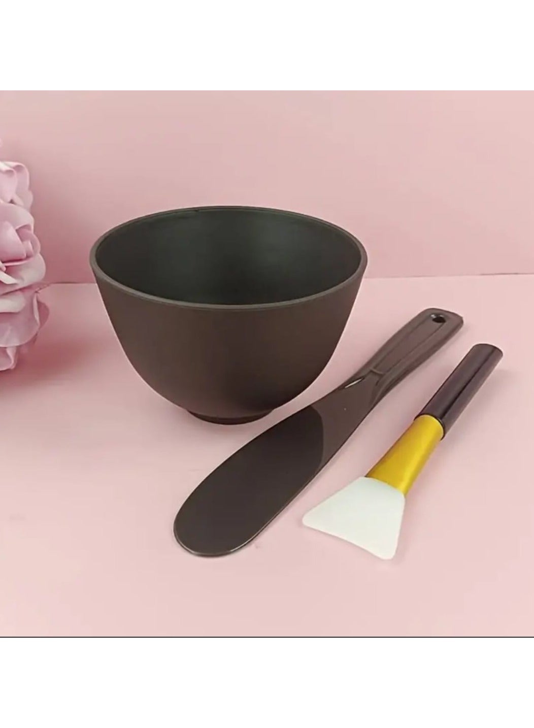3 Pcs set Silicone Facial Mask Mixing Bowl Kit- DIY Skincare & Mud Mask Preparation Tools with Black Bowl, Applicator Brush, Spatula-Ideal for Home and Beauty Salon