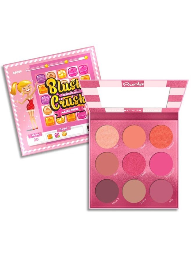 Blush Crush 9 Color Blush Palette - Match Three by Rude Cosmetics for Women - 0.67 oz Blush
