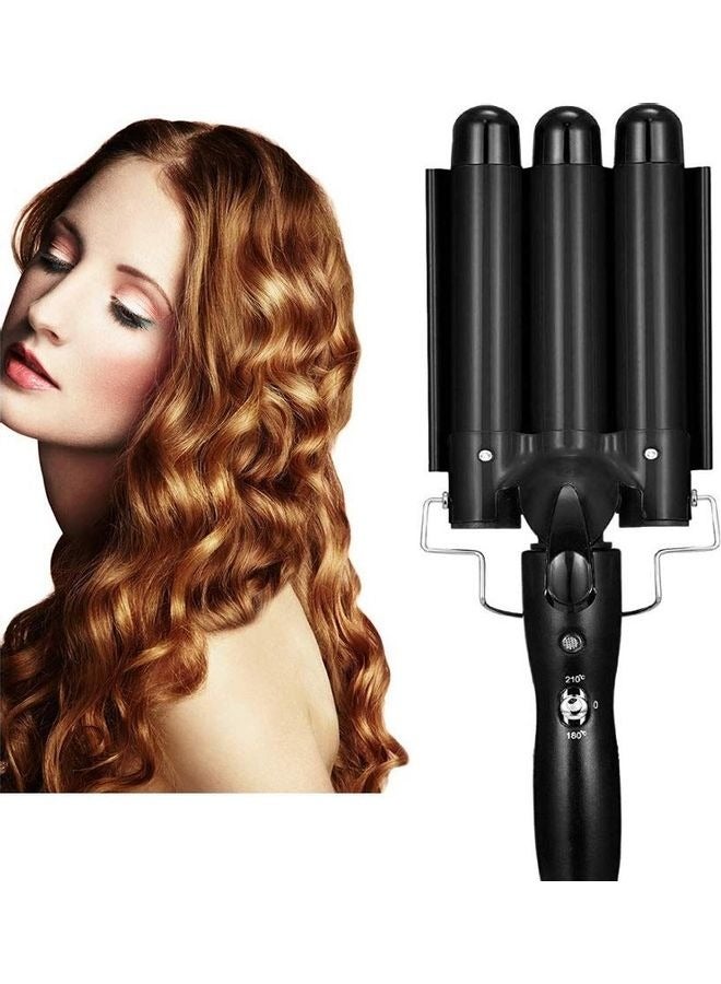 3-Barrel Curling Iron Wand Hair Crimper – Professional Triple Barrel Wave Curler for Beachy Waves, Natural Curls, and Voluminous Hair, Fast Heat-Up, Adjustable Temperature, Ceramic Tourmaline Technology – Perfect for All Hair Types