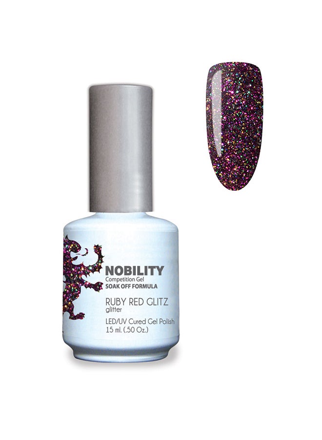 Gel Nail Polish 15 ml, Long Lasting, Chip Resistant, Requires Drying Under UV Led Lamp Ruby Red Glitz Nbgp69