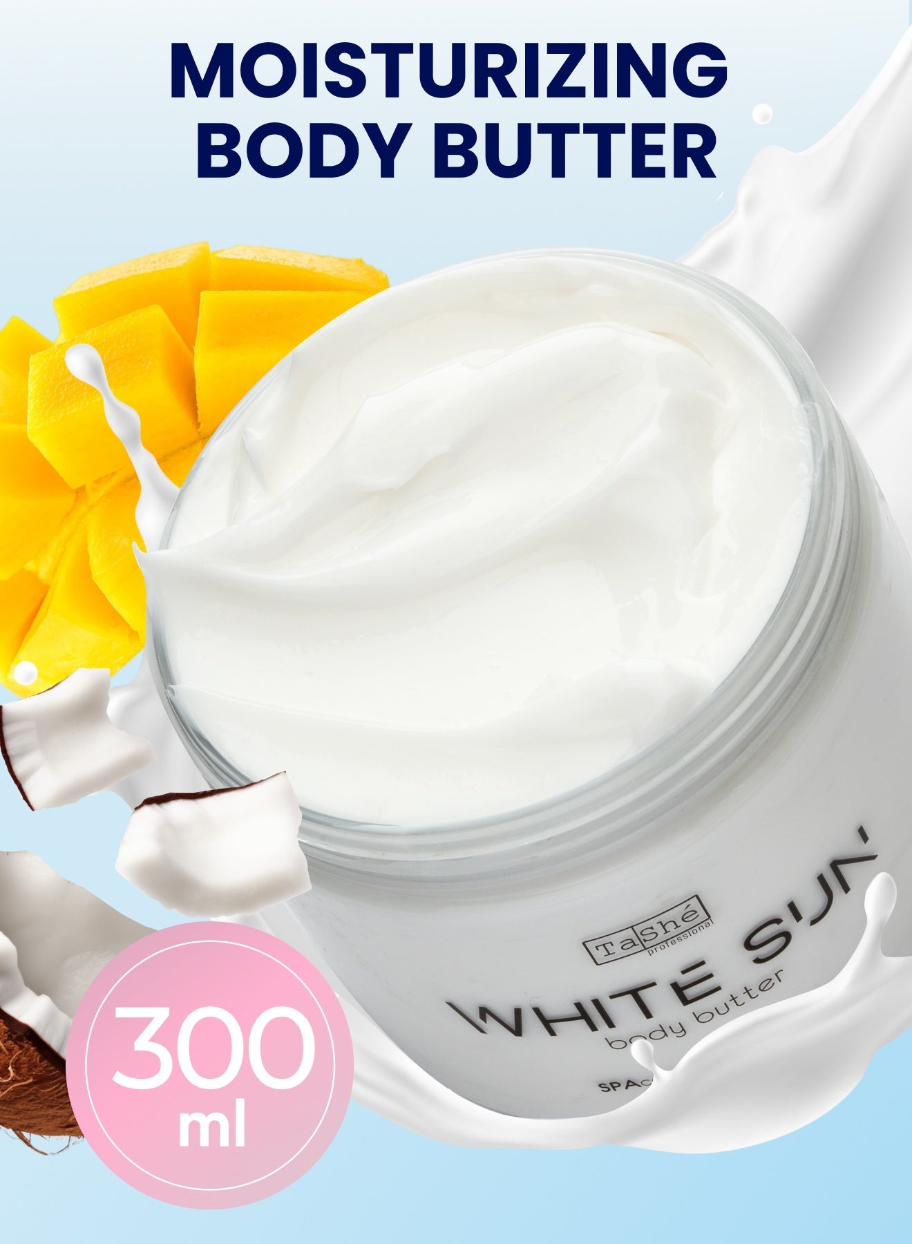 Flario Body Butter "WHITE SUN". Provides Intensive And Long-Lasting Moisturizing, Strengthens And Deeply Nourishes The Skin, Makes The Skin Tighter And Firmer, 300ml.