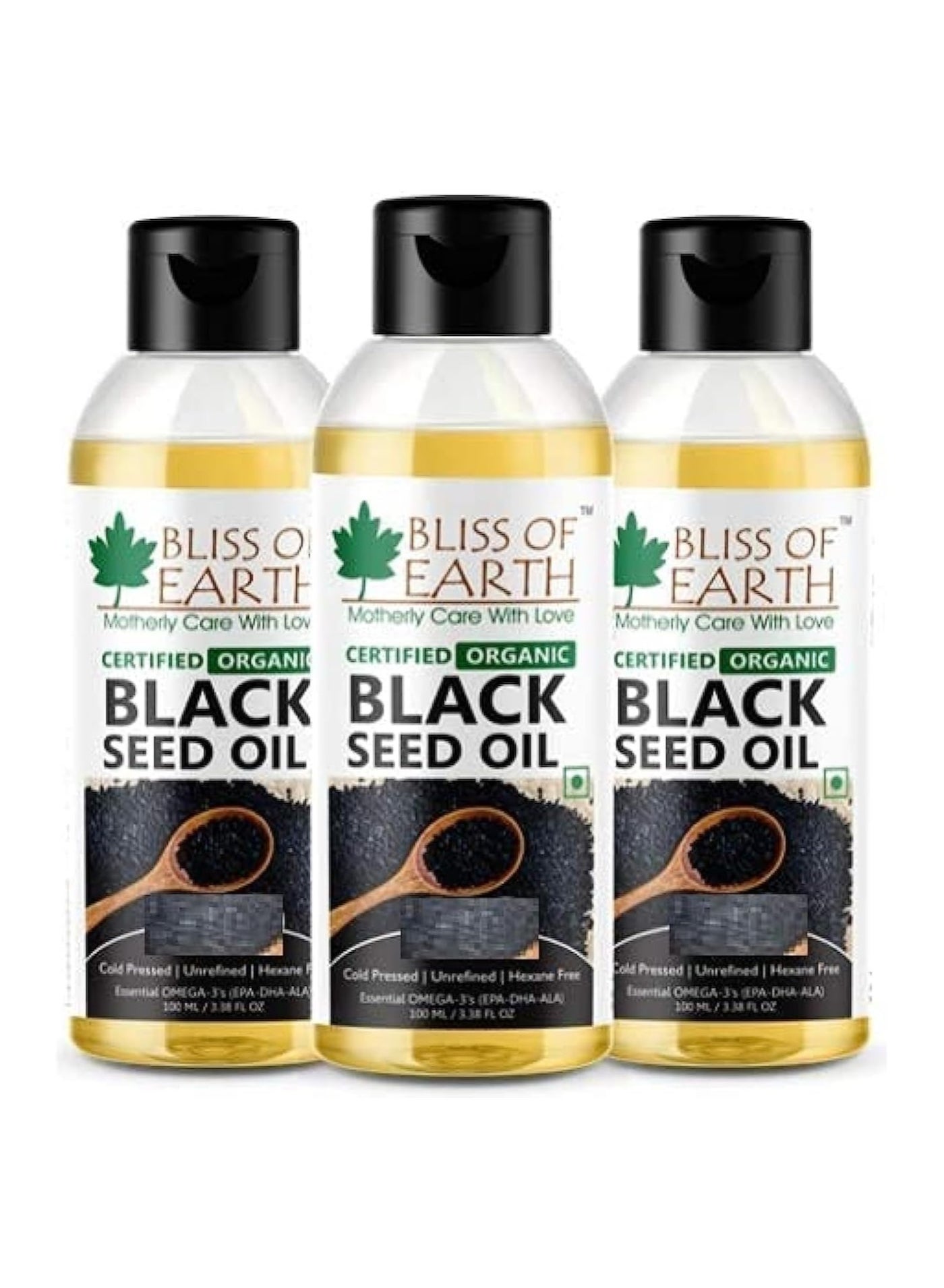 Certified Organic Black Seed Oil | Kalonji Oil | 100ML | Great For Hair Health | Cold Pressed | Unrefined | Hexane Free |  Pack of 3