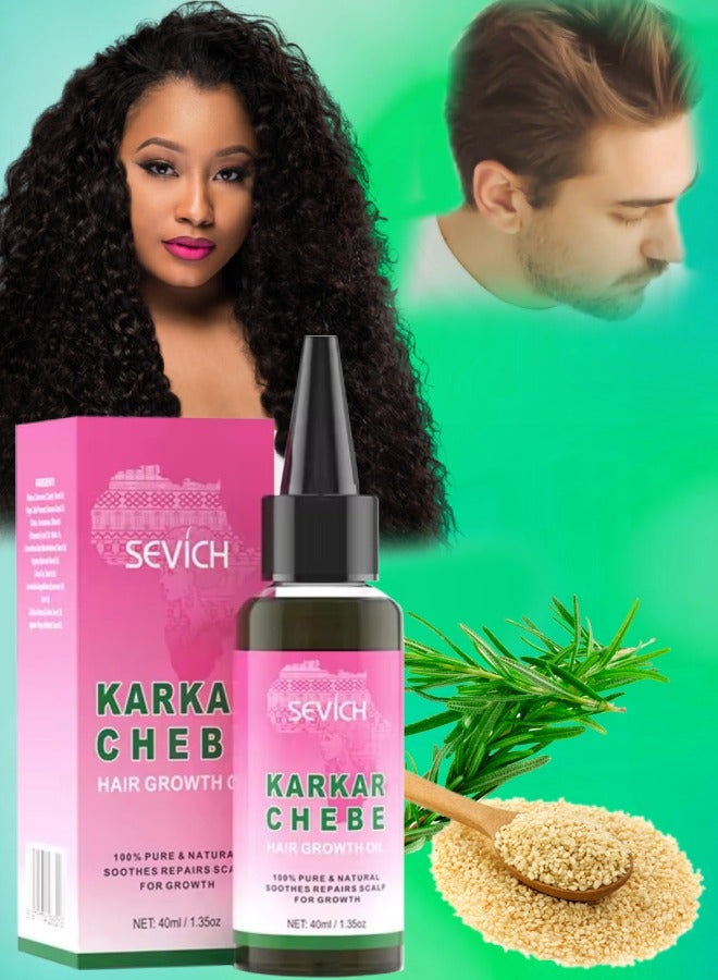 Karkar Chebe Hair Growth Oil 100% Pure and Natural Soothes Repairs Scalp for Hair Growth with Karkar and Chebe Rosemary and Castor Seed Oil Moisturize Hydrate Prevent Hair Breakage Chebe oil 40ml